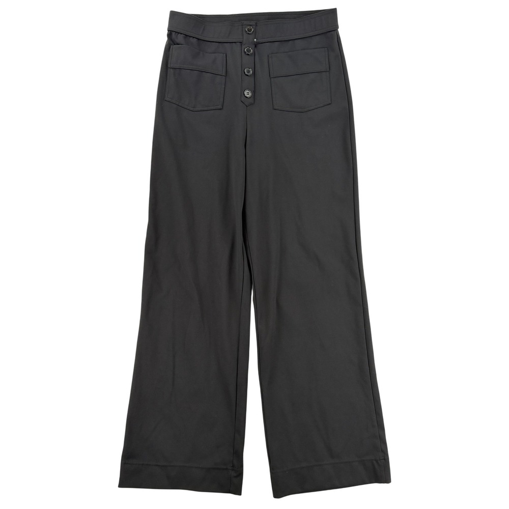 Halara Dress Pants Womens L Black Knit Wide Leg Faux Button Front Stretch Casual